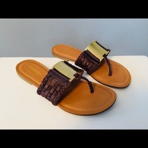 Brown Sandals w Gold Plate